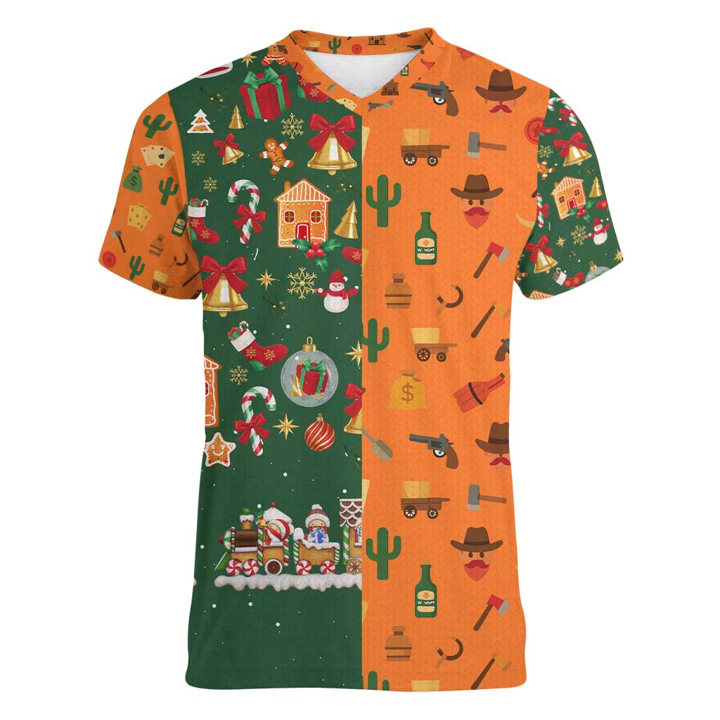 Merry Kiss My Texas Christmas Women V-Neck T-Shirt Xmas Holiday Patterns - Wonder Print Shop