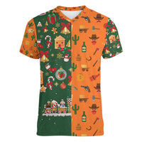 Merry Kiss My Texas Christmas Women V-Neck T-Shirt Xmas Holiday Patterns - Wonder Print Shop