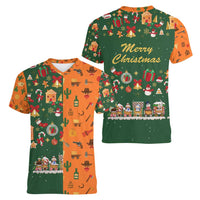Merry Kiss My Texas Christmas Women V-Neck T-Shirt Xmas Holiday Patterns - Wonder Print Shop