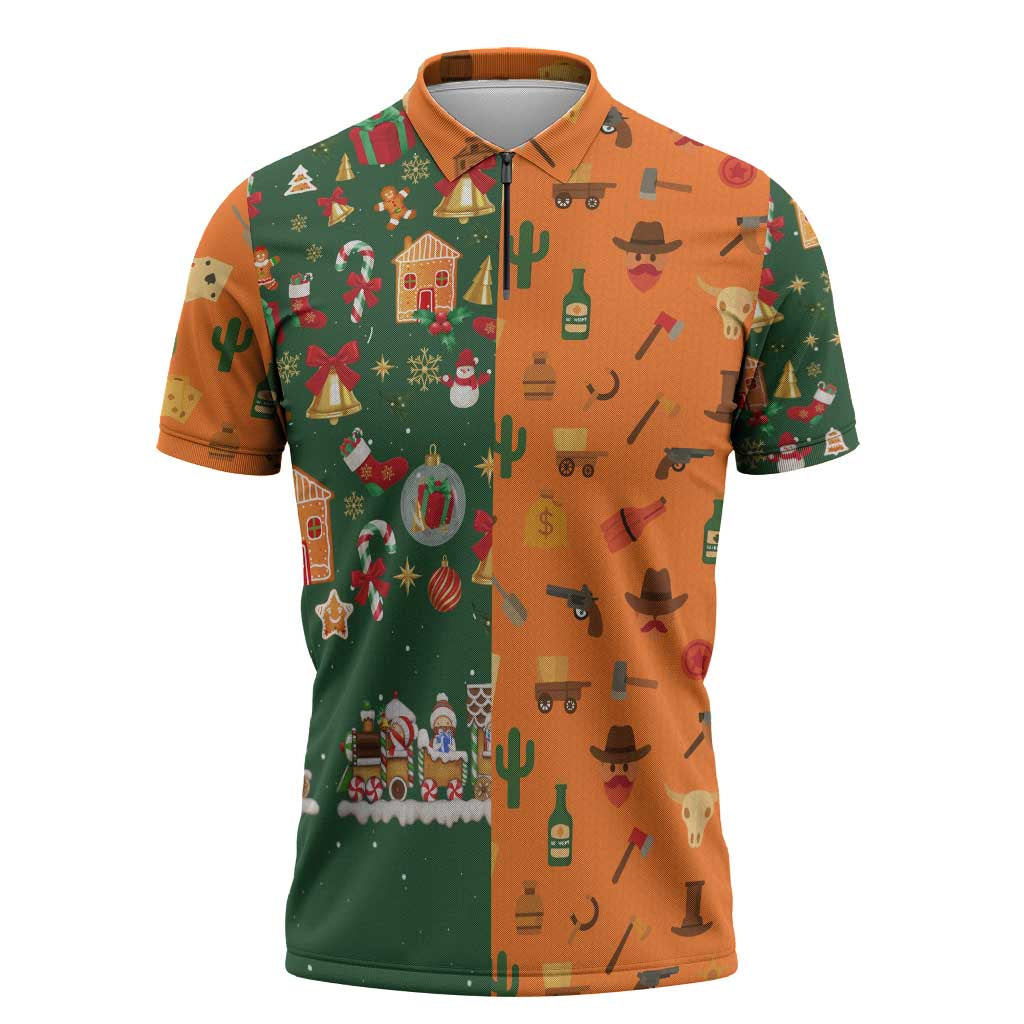 Merry Kiss My Texas Christmas Zipper Polo Shirt Xmas Holiday Patterns - Wonder Print Shop
