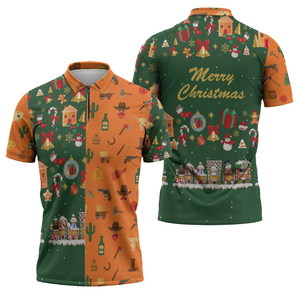 Merry Kiss My Texas Christmas Zipper Polo Shirt Xmas Holiday Patterns - Wonder Print Shop