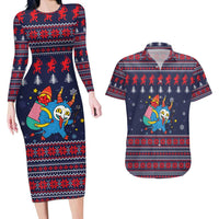 Merry Krampus Christmas Couples Matching Long Sleeve Bodycon Dress and Hawaiian Shirt Xmas Holiday Patterns - Wonder Print Shop