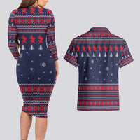 Merry Krampus Christmas Couples Matching Long Sleeve Bodycon Dress and Hawaiian Shirt Xmas Holiday Patterns - Wonder Print Shop