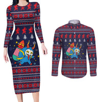 Merry Krampus Christmas Couples Matching Long Sleeve Bodycon Dress and Long Sleeve Button Shirt Xmas Holiday Patterns - Wonder Print Shop