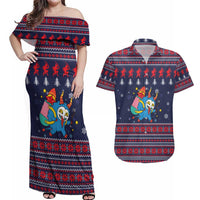 Merry Krampus Christmas Couples Matching Off Shoulder Maxi Dress and Hawaiian Shirt Xmas Holiday Patterns - Wonder Print Shop