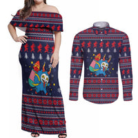 Merry Krampus Christmas Couples Matching Off Shoulder Maxi Dress and Long Sleeve Button Shirt Xmas Holiday Patterns - Wonder Print Shop