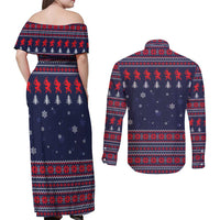 Merry Krampus Christmas Couples Matching Off Shoulder Maxi Dress and Long Sleeve Button Shirt Xmas Holiday Patterns - Wonder Print Shop