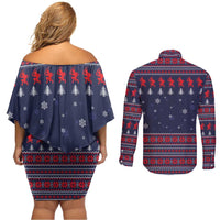 Merry Krampus Christmas Couples Matching Off Shoulder Short Dress and Long Sleeve Button Shirt Xmas Holiday Patterns - Wonder Print Shop