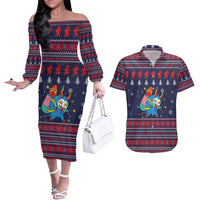 Merry Krampus Christmas Couples Matching Off The Shoulder Long Sleeve Dress and Hawaiian Shirt Xmas Holiday Patterns - Wonder Print Shop