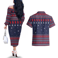 Merry Krampus Christmas Couples Matching Off The Shoulder Long Sleeve Dress and Hawaiian Shirt Xmas Holiday Patterns - Wonder Print Shop