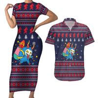 Merry Krampus Christmas Couples Matching Short Sleeve Bodycon Dress and Hawaiian Shirt Xmas Holiday Patterns - Wonder Print Shop