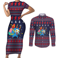 Merry Krampus Christmas Couples Matching Short Sleeve Bodycon Dress and Long Sleeve Button Shirt Xmas Holiday Patterns - Wonder Print Shop