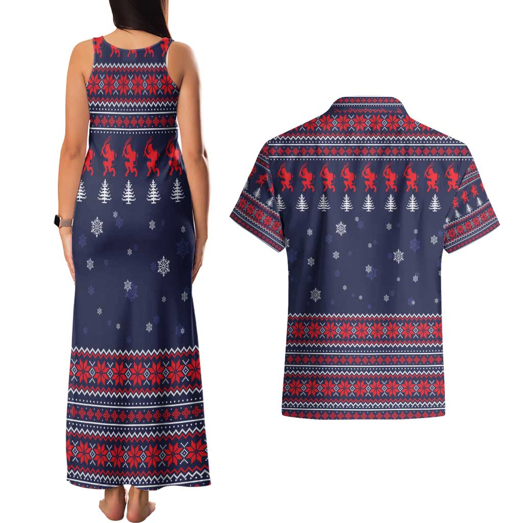 Merry Krampus Christmas Couples Matching Tank Maxi Dress and Hawaiian Shirt Xmas Holiday Patterns - Wonder Print Shop