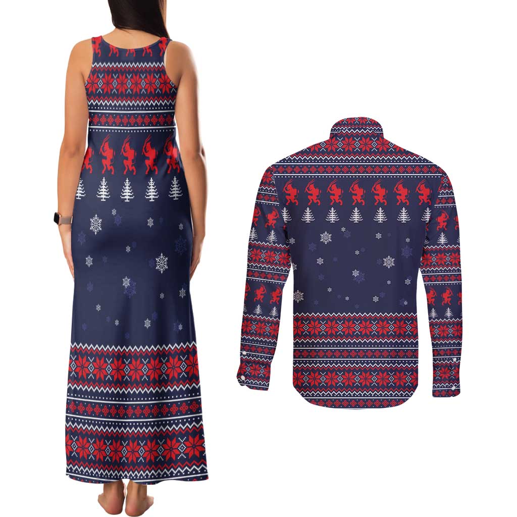 Merry Krampus Christmas Couples Matching Tank Maxi Dress and Long Sleeve Button Shirt Xmas Holiday Patterns - Wonder Print Shop
