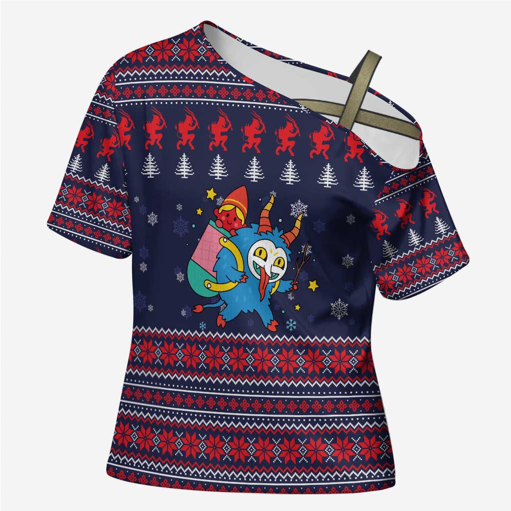 Merry Krampus Christmas Cross Shoulder Shirt Xmas Holiday Patterns - Wonder Print Shop