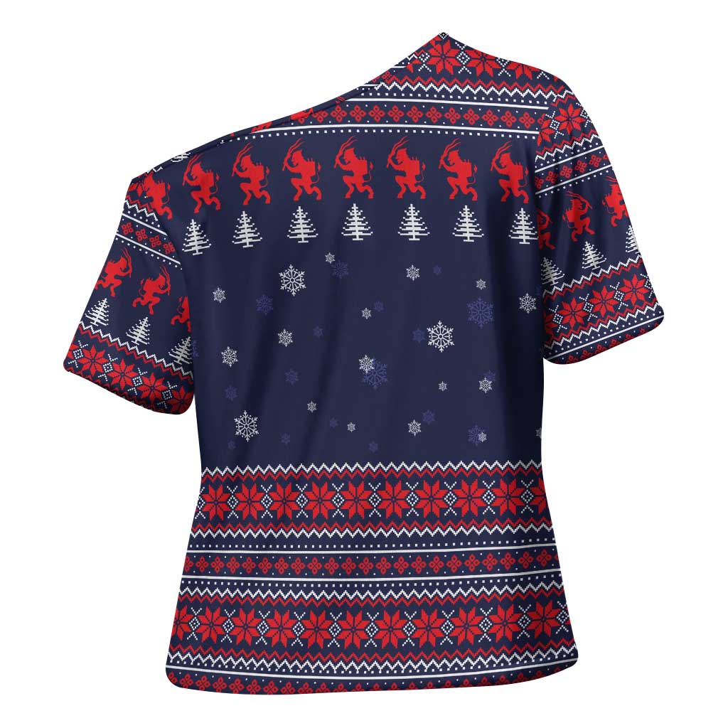 Merry Krampus Christmas Cross Shoulder Shirt Xmas Holiday Patterns - Wonder Print Shop