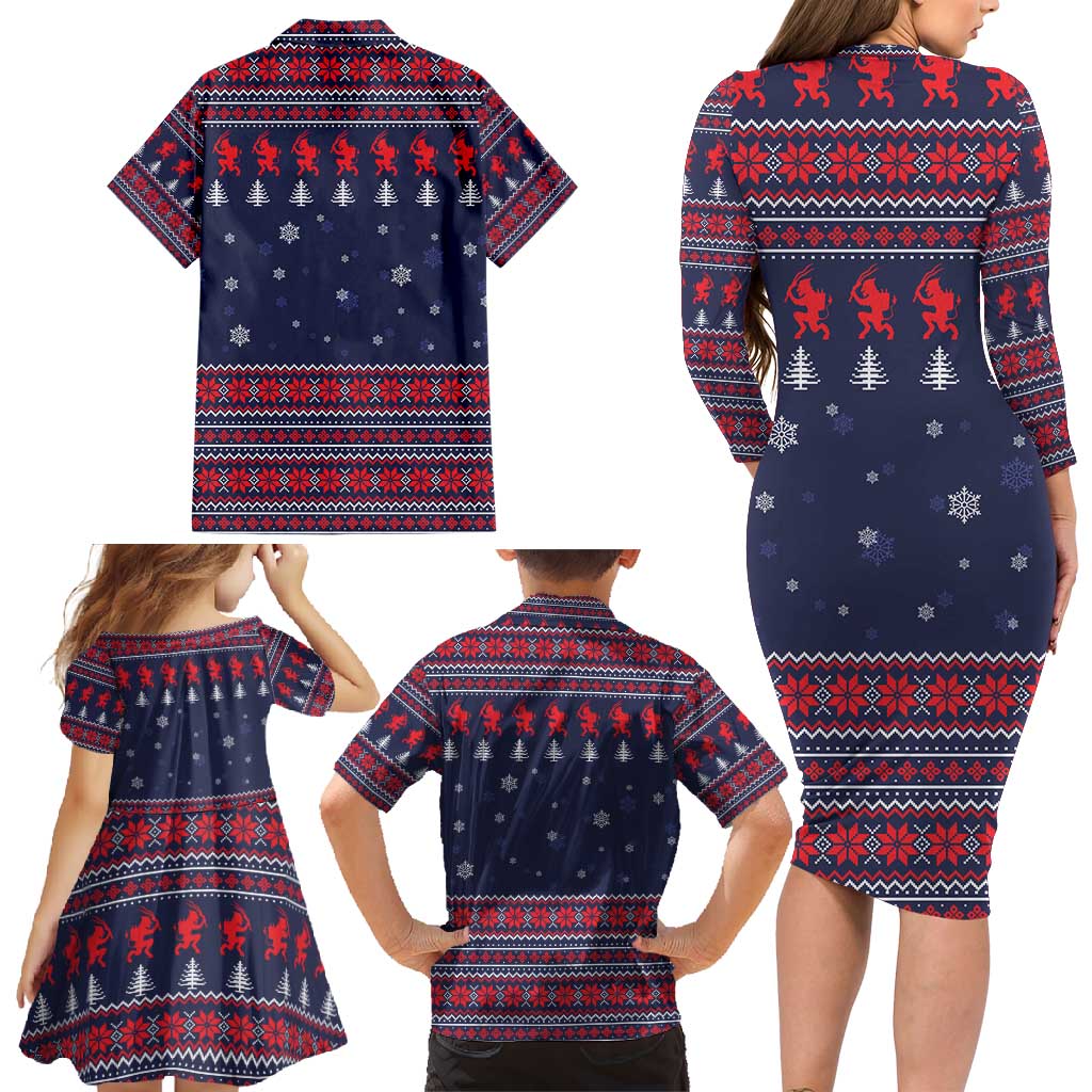 Merry Krampus Christmas Family Matching Long Sleeve Bodycon Dress and Hawaiian Shirt Xmas Holiday Patterns - Wonder Print Shop