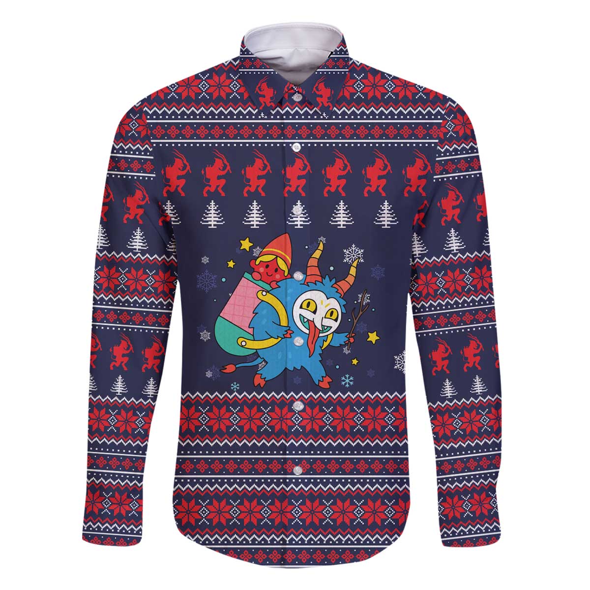 Merry Krampus Christmas Family Matching Off The Shoulder Long Sleeve Dress and Hawaiian Shirt Xmas Holiday Patterns - Wonder Print Shop