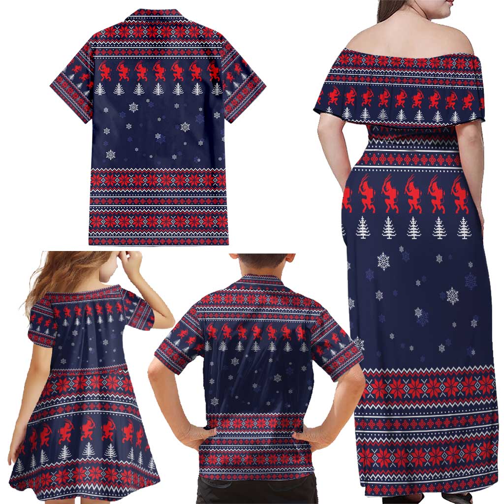 Merry Krampus Christmas Family Matching Off Shoulder Maxi Dress and Hawaiian Shirt Xmas Holiday Patterns - Wonder Print Shop