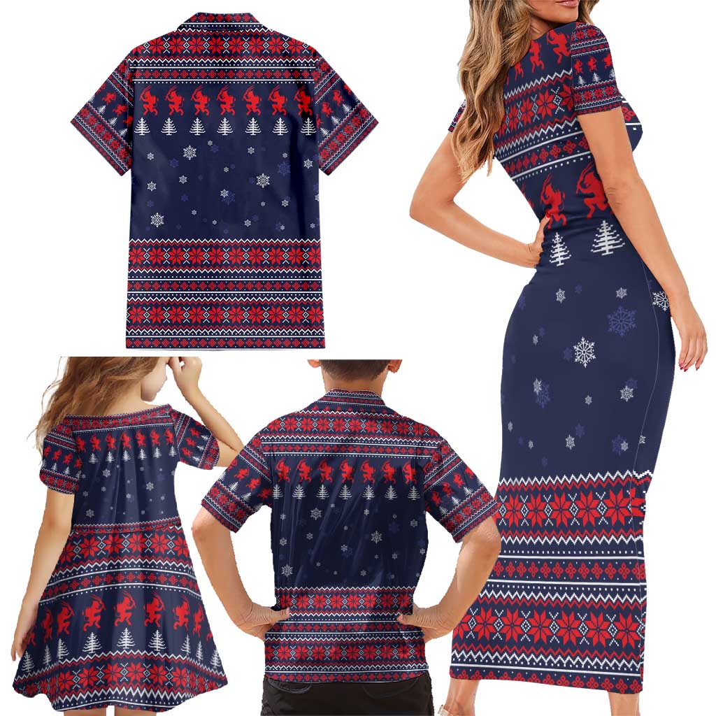 Merry Krampus Christmas Family Matching Short Sleeve Bodycon Dress and Hawaiian Shirt Xmas Holiday Patterns - Wonder Print Shop