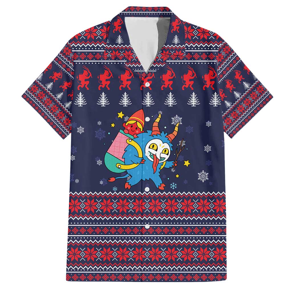 Merry Krampus Christmas Family Matching Short Sleeve Bodycon Dress and Hawaiian Shirt Xmas Holiday Patterns - Wonder Print Shop