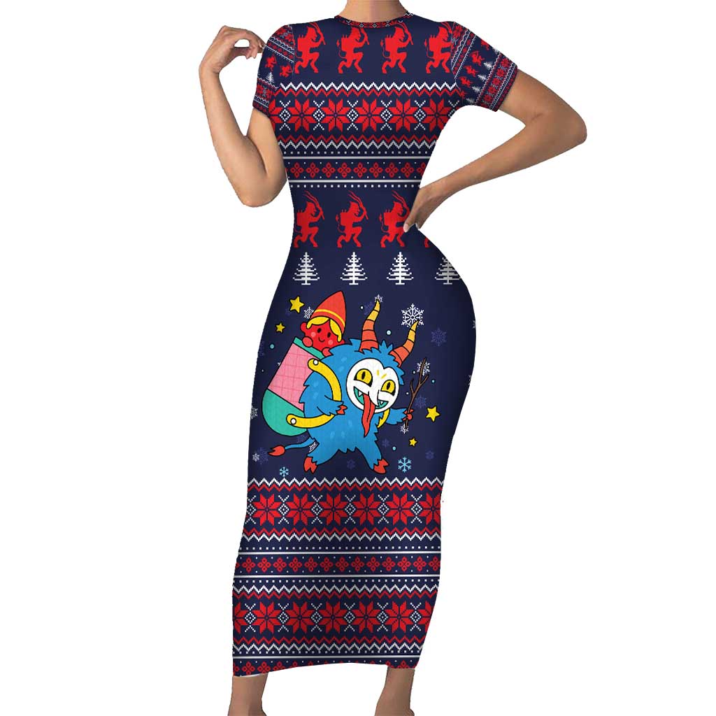 Merry Krampus Christmas Family Matching Short Sleeve Bodycon Dress and Hawaiian Shirt Xmas Holiday Patterns - Wonder Print Shop