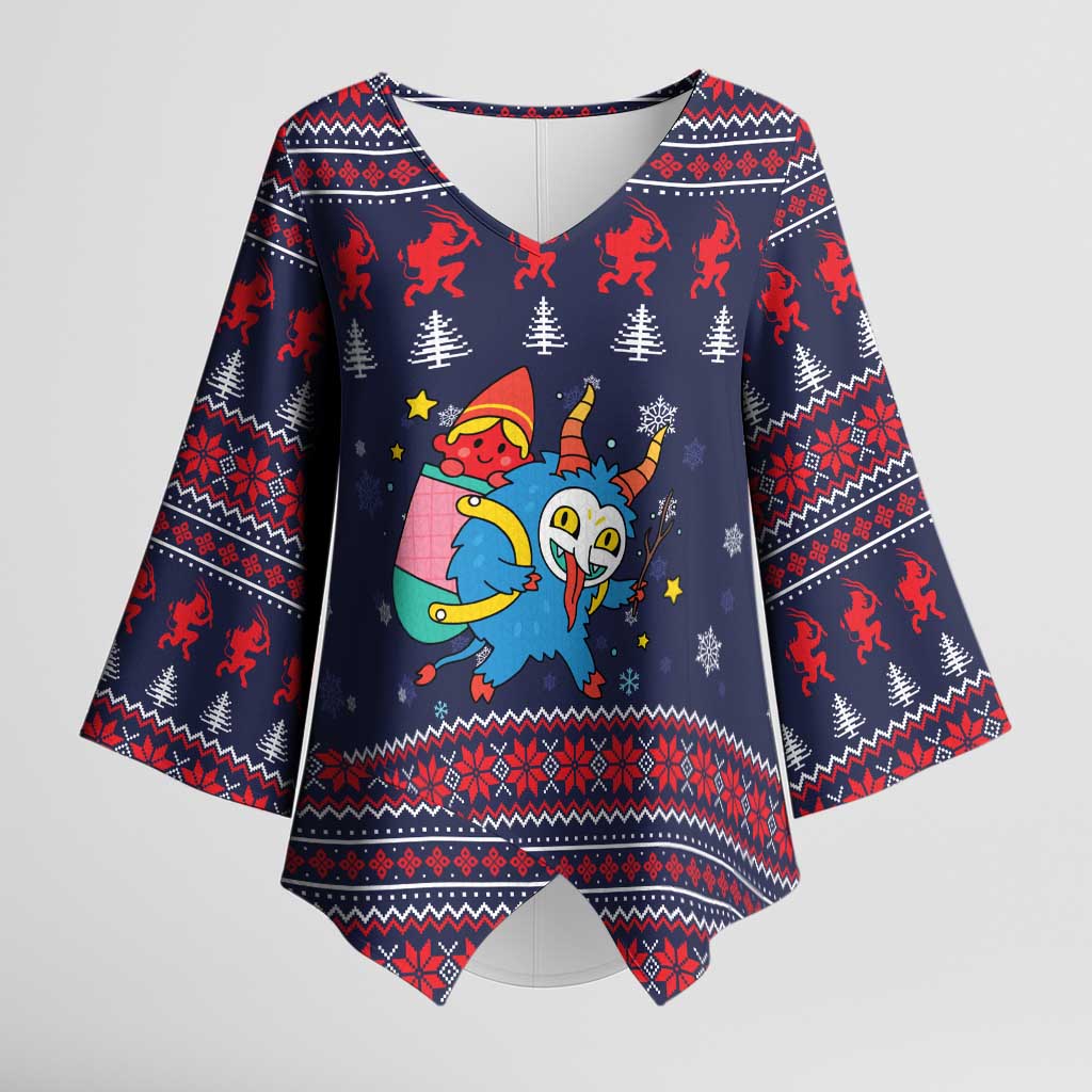 Merry Krampus Christmas Kimono Sleeve Blouse Xmas Holiday Patterns - Wonder Print Shop