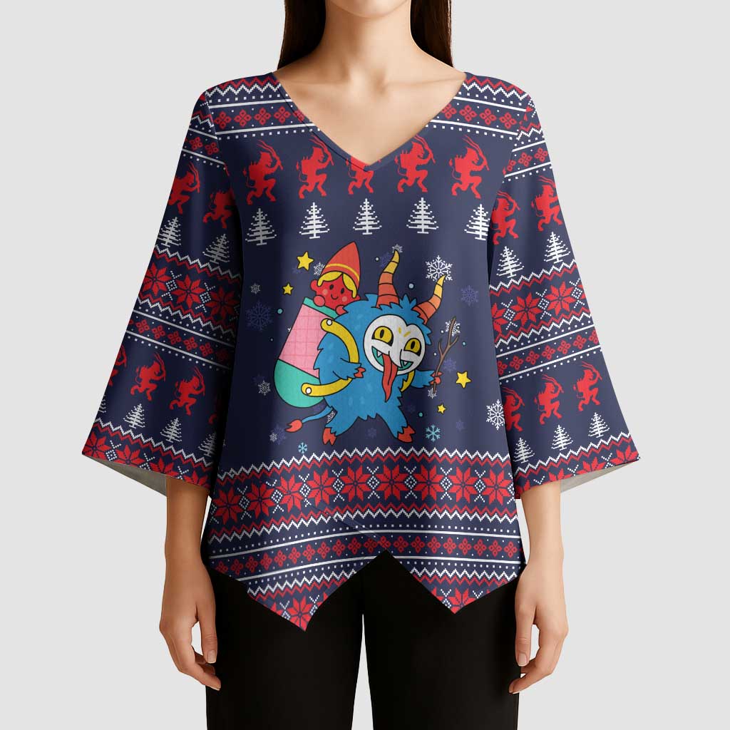 Merry Krampus Christmas Kimono Sleeve Blouse Xmas Holiday Patterns - Wonder Print Shop