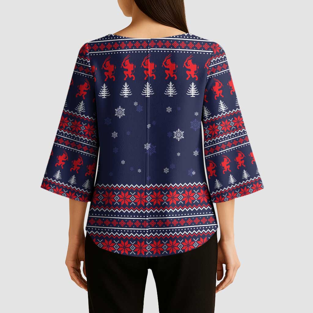 Merry Krampus Christmas Kimono Sleeve Blouse Xmas Holiday Patterns - Wonder Print Shop