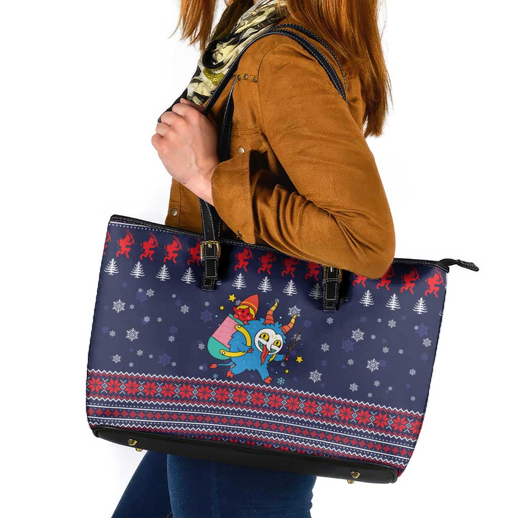 Merry Krampus Christmas Leather Tote Bag Xmas Holiday Patterns - Wonder Print Shop