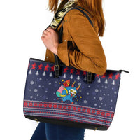 Merry Krampus Christmas Leather Tote Bag Xmas Holiday Patterns - Wonder Print Shop