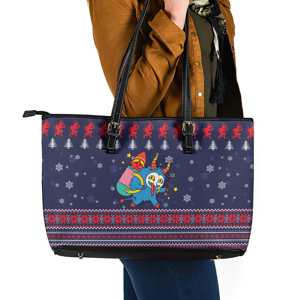 Merry Krampus Christmas Leather Tote Bag Xmas Holiday Patterns - Wonder Print Shop