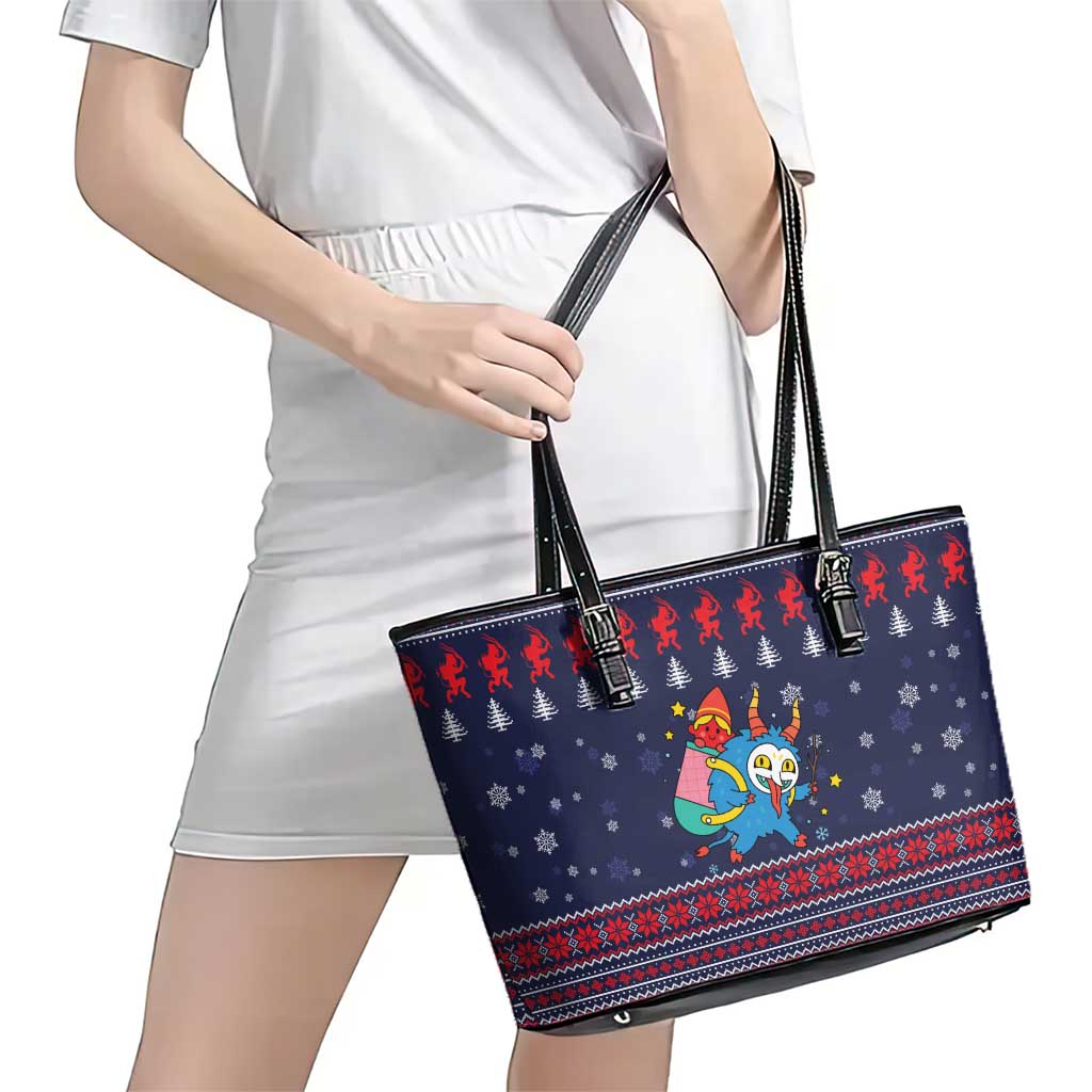 Merry Krampus Christmas Leather Tote Bag Xmas Holiday Patterns - Wonder Print Shop