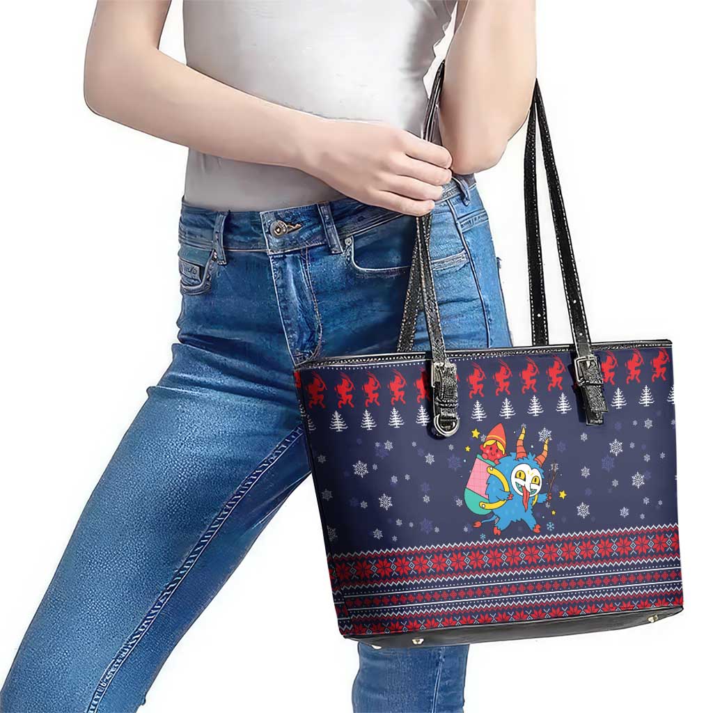 Merry Krampus Christmas Leather Tote Bag Xmas Holiday Patterns - Wonder Print Shop