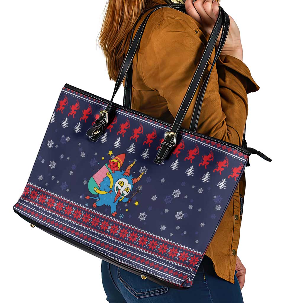 Merry Krampus Christmas Leather Tote Bag Xmas Holiday Patterns - Wonder Print Shop