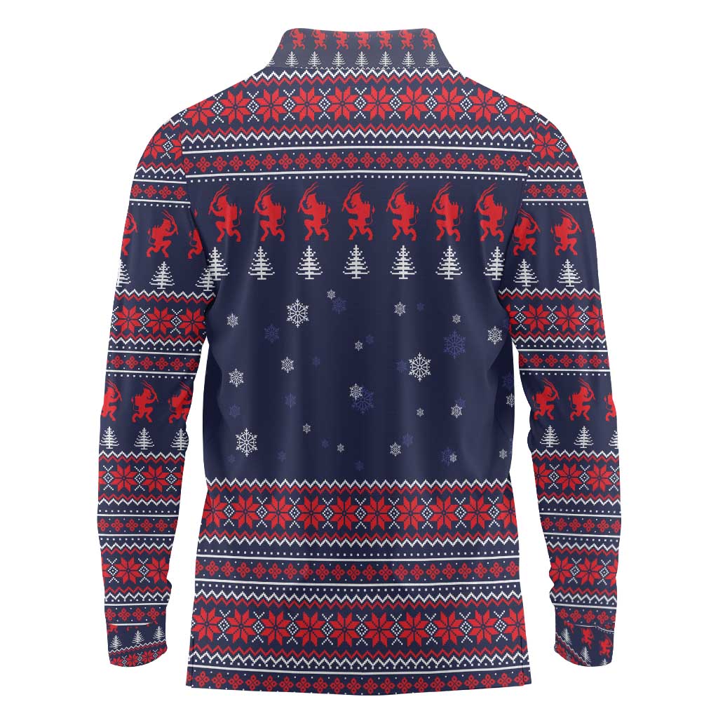 Merry Krampus Christmas Long Sleeve Polo Shirt Xmas Holiday Patterns - Wonder Print Shop