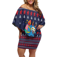 Merry Krampus Christmas Off Shoulder Short Dress Xmas Holiday Patterns - Wonder Print Shop