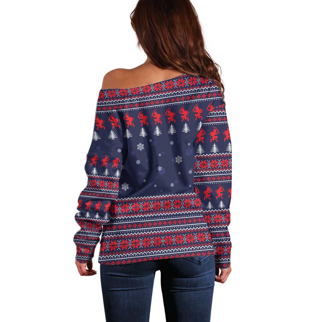 Merry Krampus Christmas Off Shoulder Sweater Xmas Holiday Patterns - Wonder Print Shop