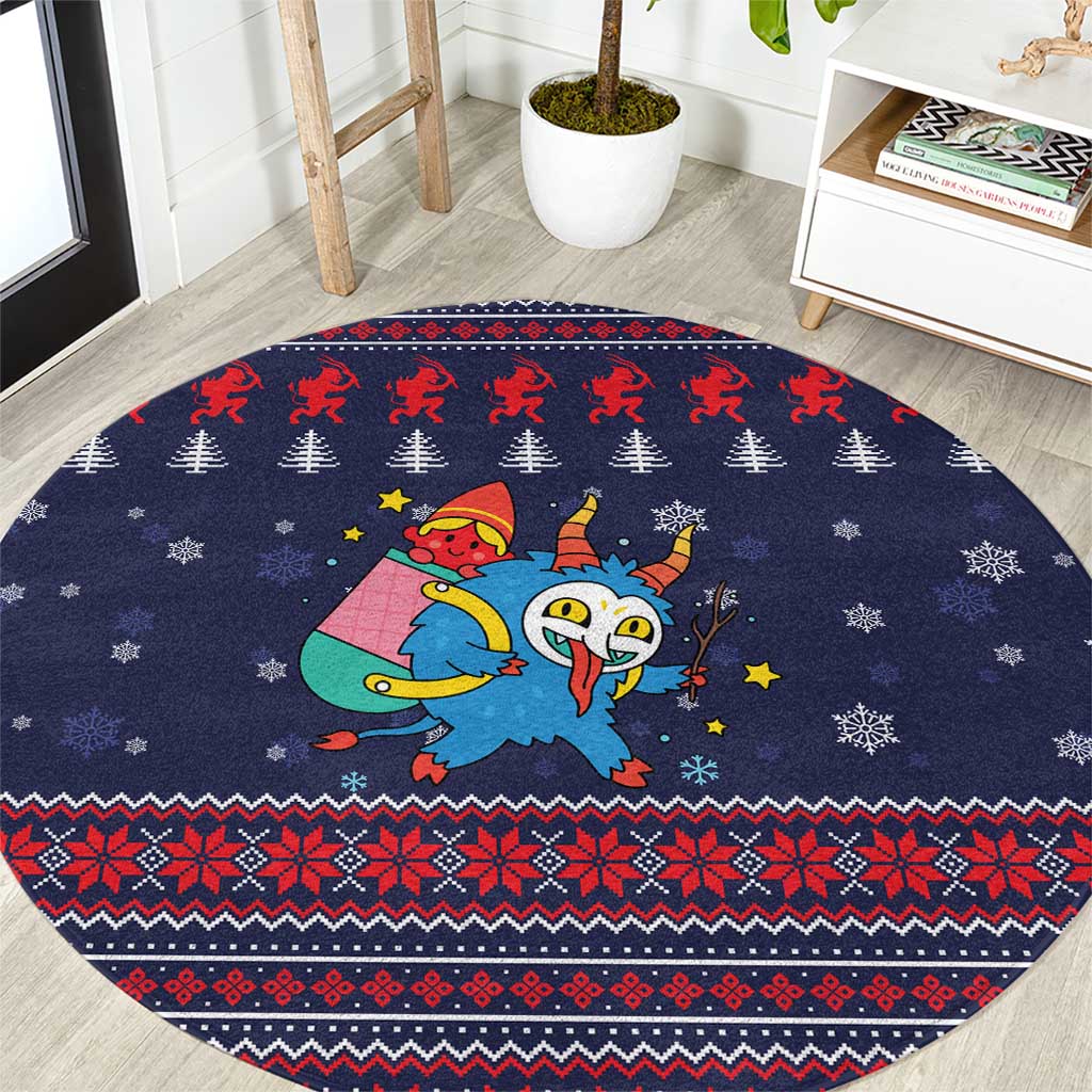Merry Krampus Christmas Round Carpet Xmas Holiday Patterns - Wonder Print Shop
