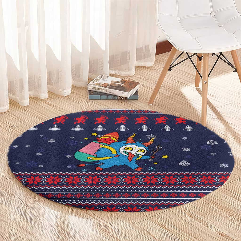 Merry Krampus Christmas Round Carpet Xmas Holiday Patterns - Wonder Print Shop