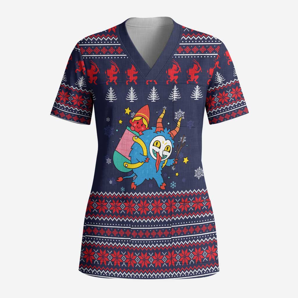 Merry Krampus Christmas Scrub Top Xmas Holiday Patterns - Wonder Print Shop