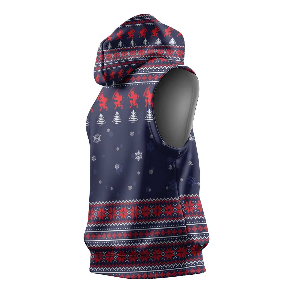 Merry Krampus Christmas Sleeveless Hoodie Xmas Holiday Patterns - Wonder Print Shop