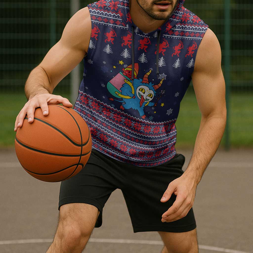 Merry Krampus Christmas Sleeveless Hoodie Xmas Holiday Patterns - Wonder Print Shop