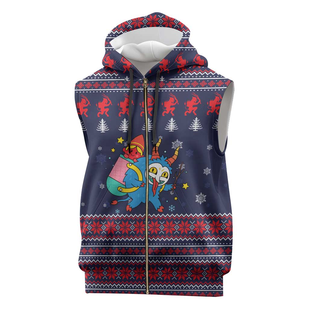 Merry Krampus Christmas Sleeveless Zip Hoodie Xmas Holiday Patterns - Wonder Print Shop