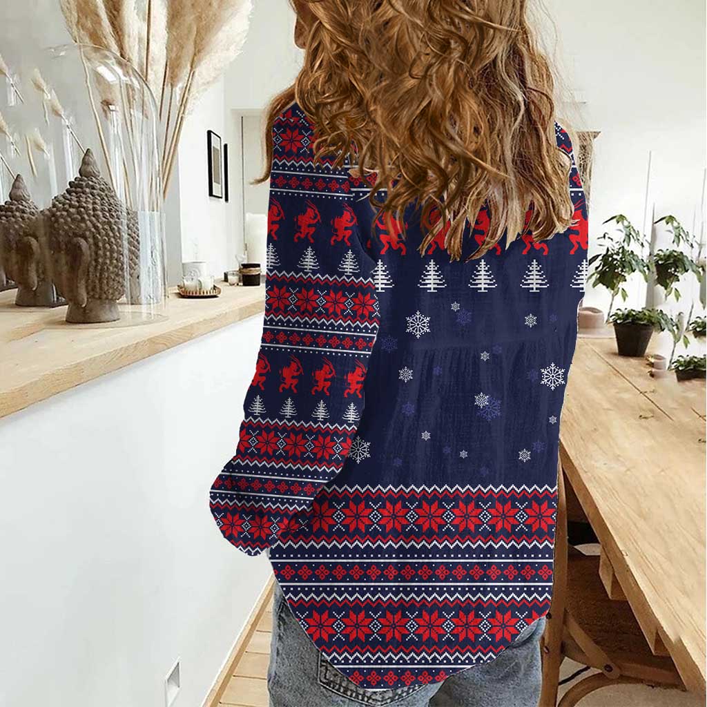 Merry Krampus Christmas Women Casual Shirt Xmas Holiday Patterns - Wonder Print Shop