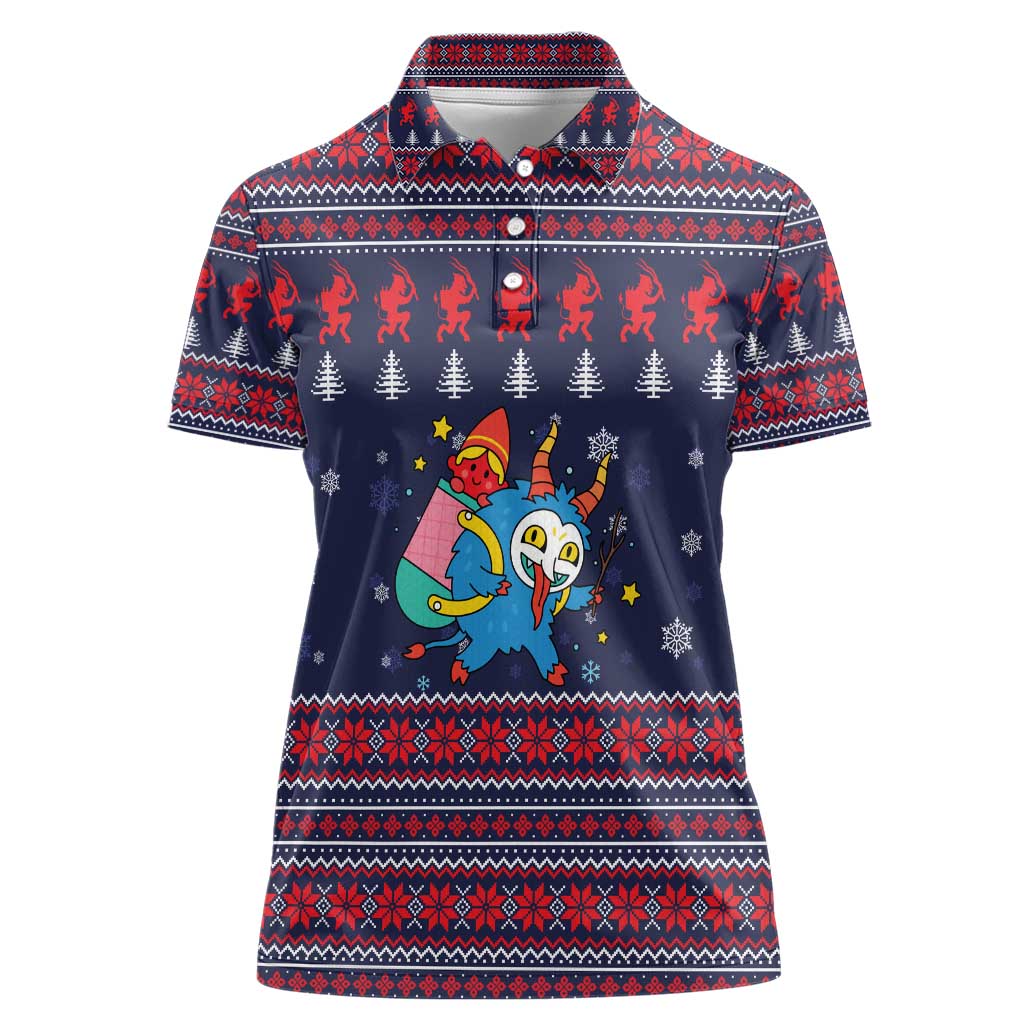 Merry Krampus Christmas Women Polo Shirt Xmas Holiday Patterns - Wonder Print Shop