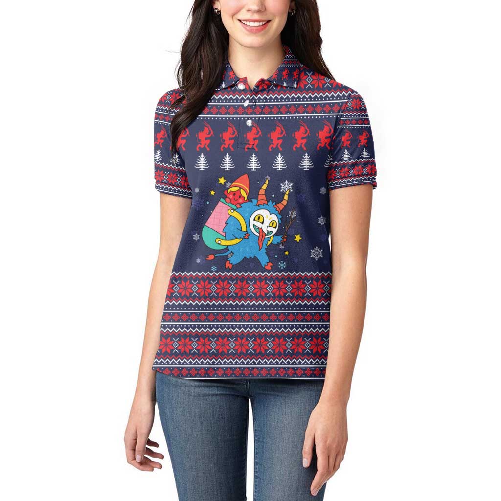 Merry Krampus Christmas Women Polo Shirt Xmas Holiday Patterns - Wonder Print Shop
