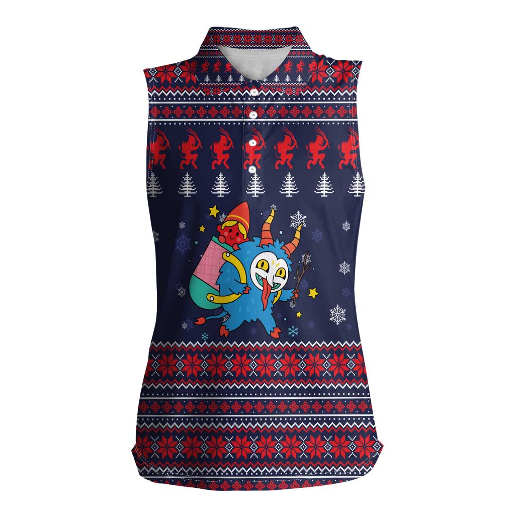 Merry Krampus Christmas Women Sleeveless Polo Shirt Xmas Holiday Patterns - Wonder Print Shop
