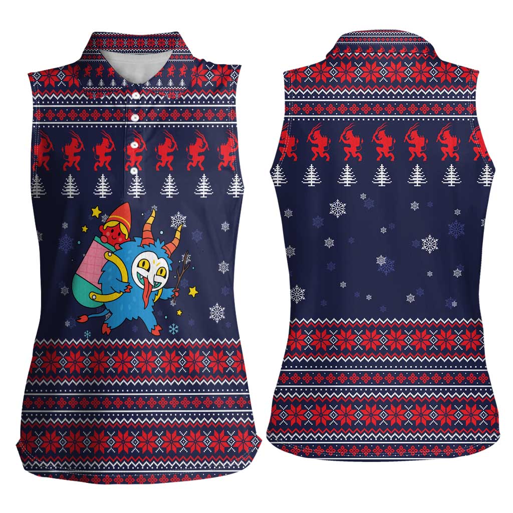Merry Krampus Christmas Women Sleeveless Polo Shirt Xmas Holiday Patterns - Wonder Print Shop