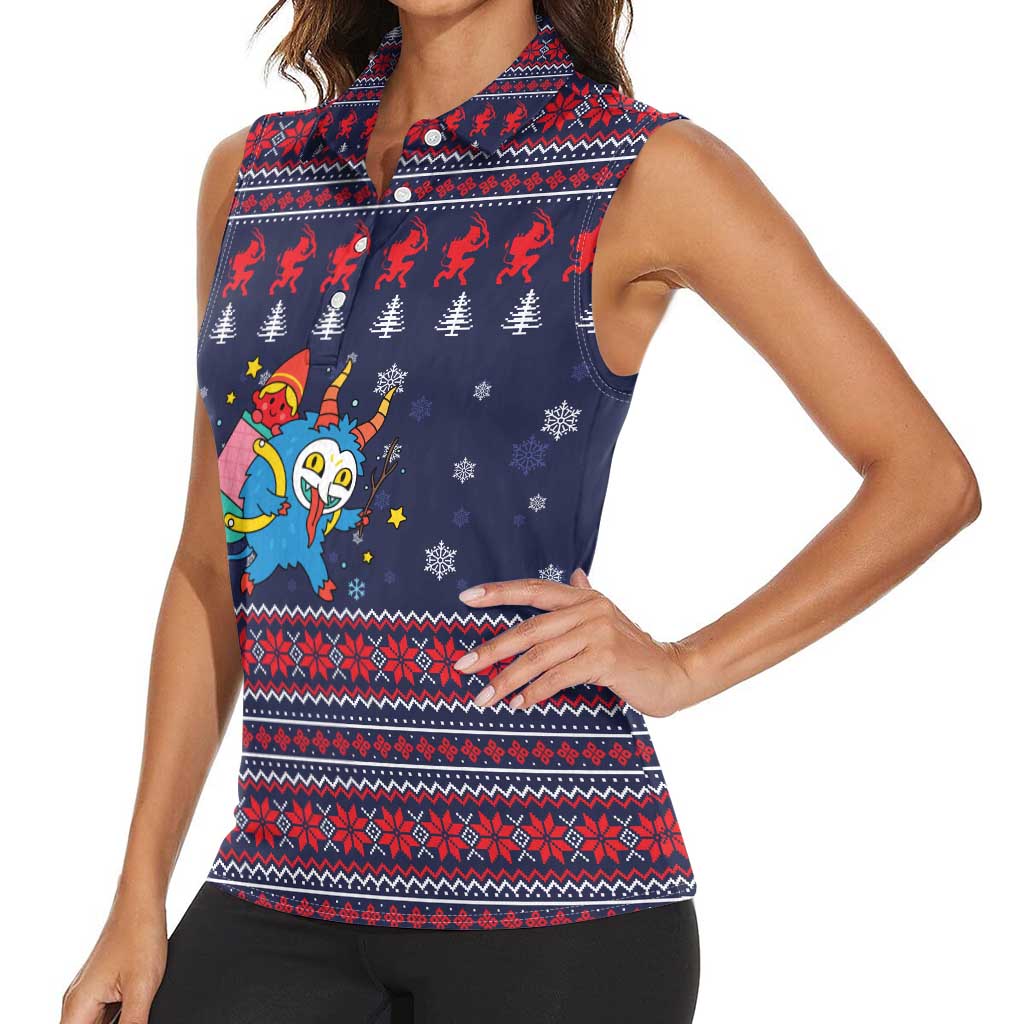 Merry Krampus Christmas Women Sleeveless Polo Shirt Xmas Holiday Patterns - Wonder Print Shop